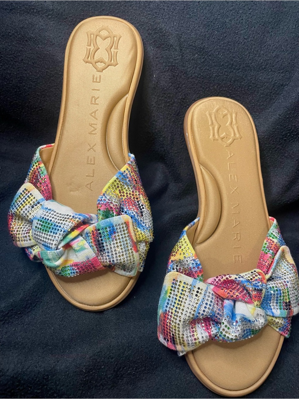 Alex Marie Multicolor Knot Slide Sandals with Tan Footbed